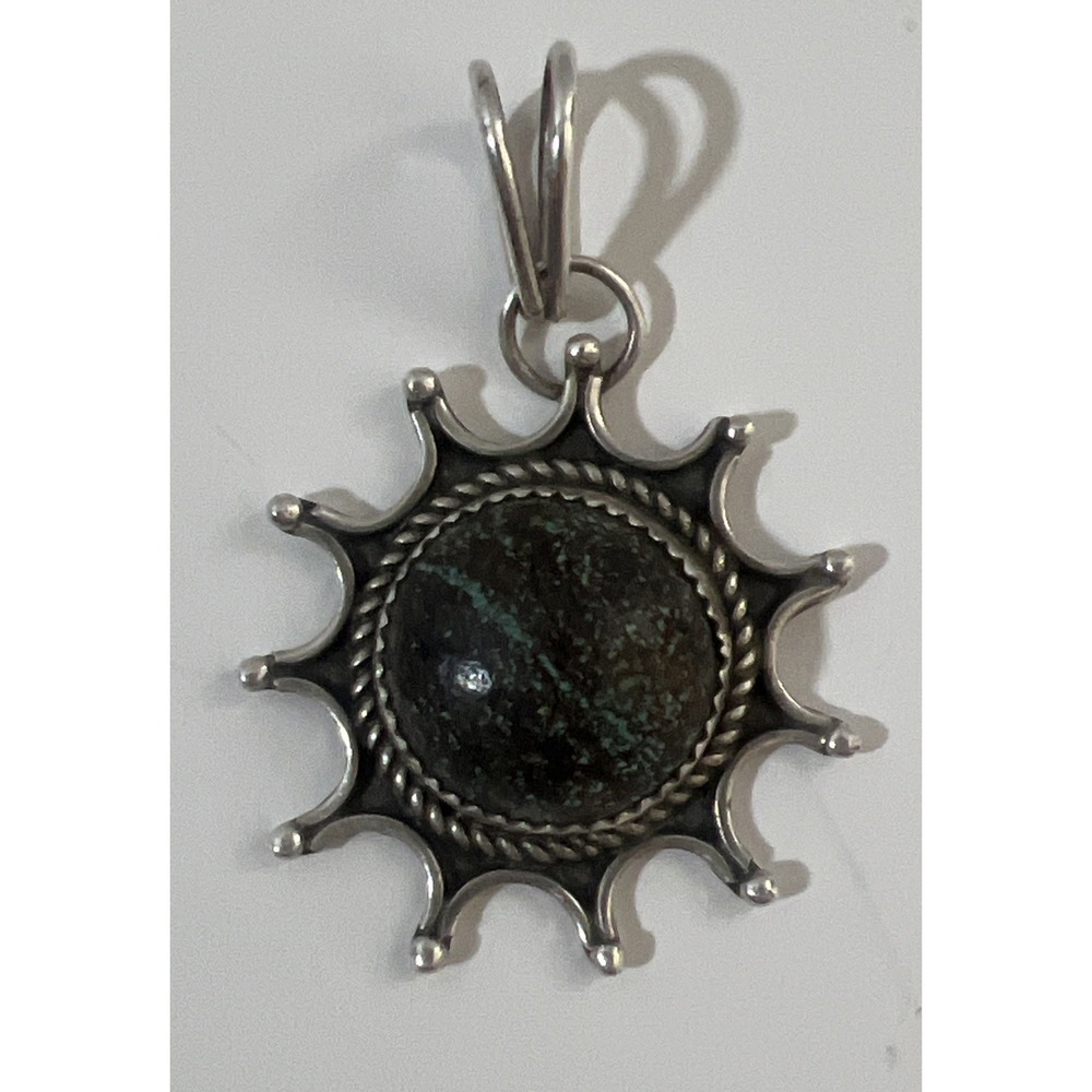 Handcrafted 925 Sterling Silver Turquoise Sun Medallion Pendant Navajo Inspired